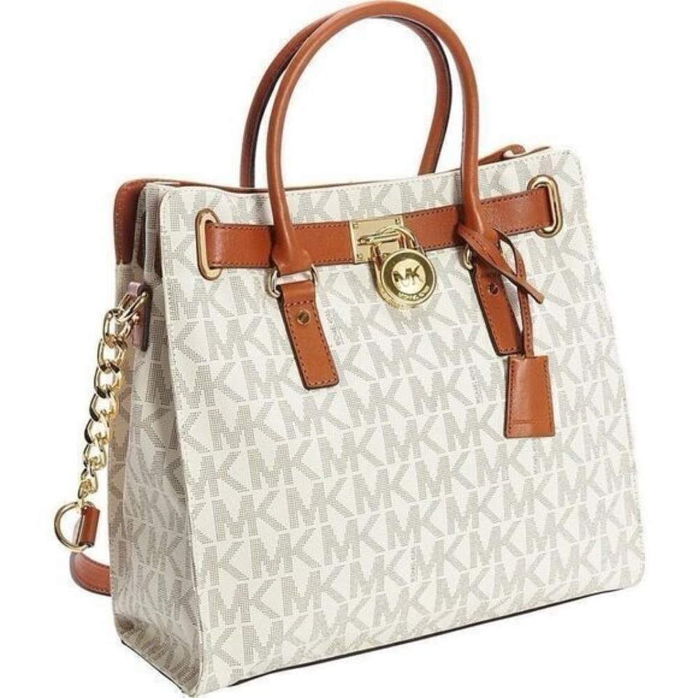 Michael Kors Purse Hamilton Logo Shoulder Tote Vanilla
Brown/White